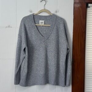 Aerie Womens Heather Grey V-Neck Oversized Knit Sweater Medium Dropped Shoulder